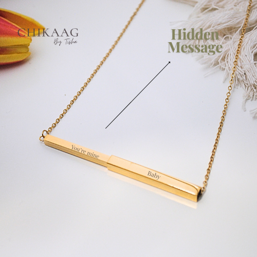 Secret message Custom Slider Bar Necklace - Gold