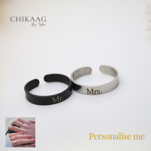 Matching Couple Custom Ring Set - Silver and Black