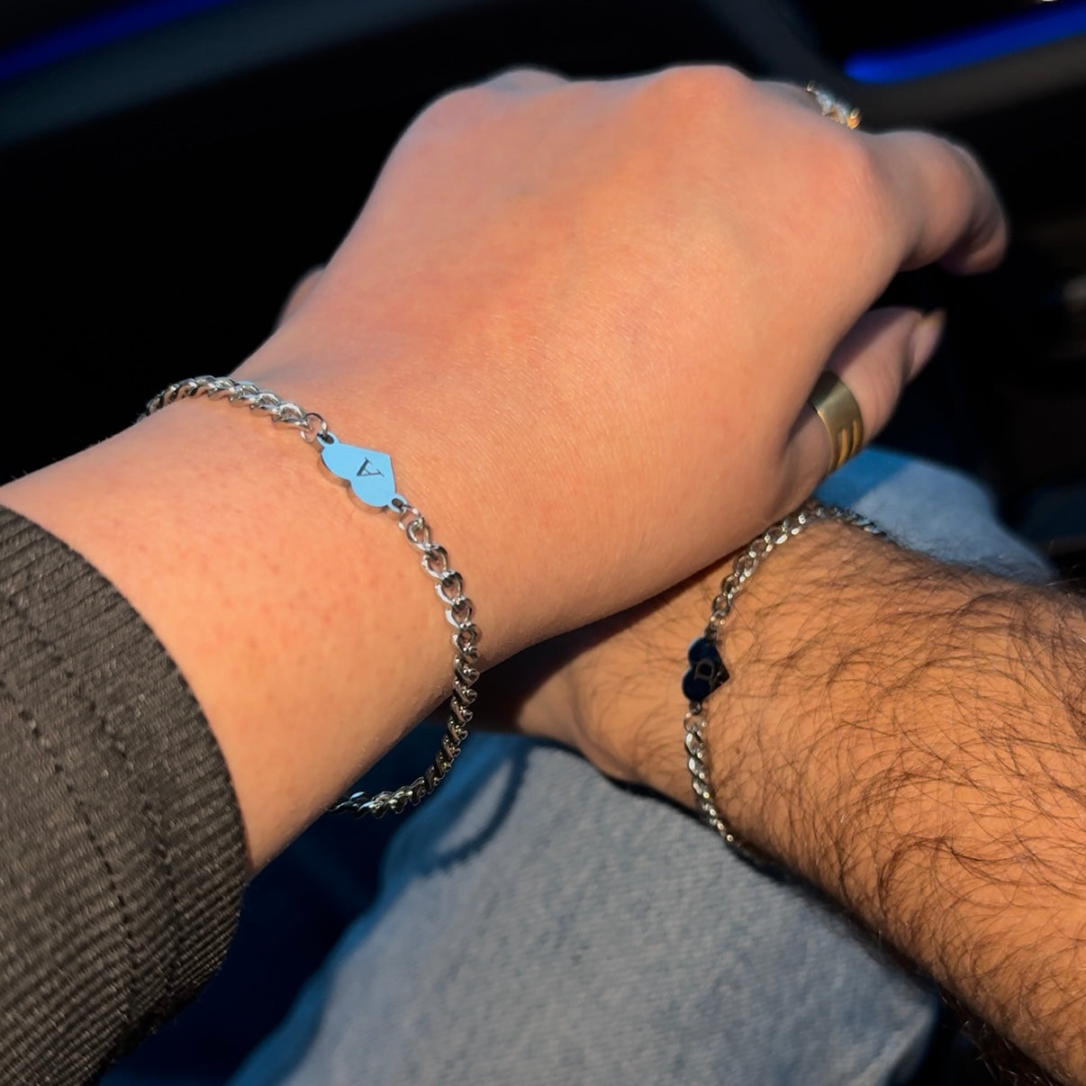 Matching Heart Bracelets set- Silver