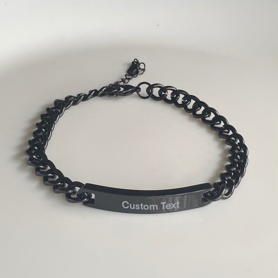 Men’s stainless steel Custom Cuban Link Bracelet Watersafe -Black