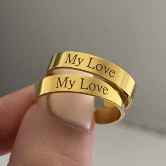 Matching Couple 18k Gold Plated Custom Stainless Steel Ring Set - Adjustable to fit all sizes- Watersafe
