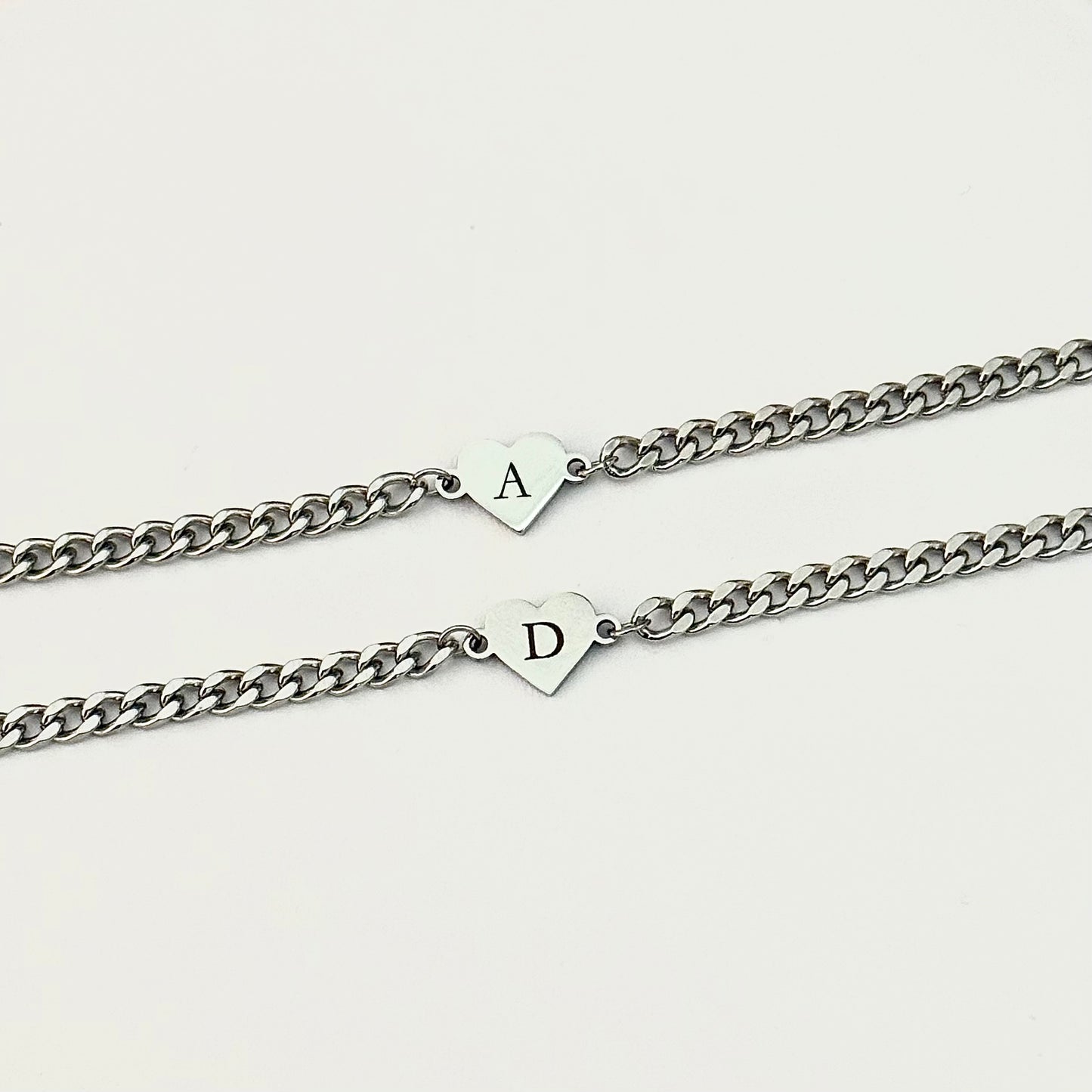 Matching Heart Bracelets set- Silver