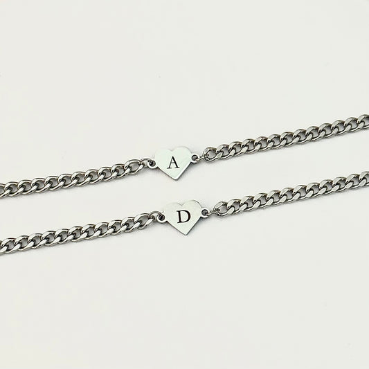 Matching Heart Bracelets set- Silver