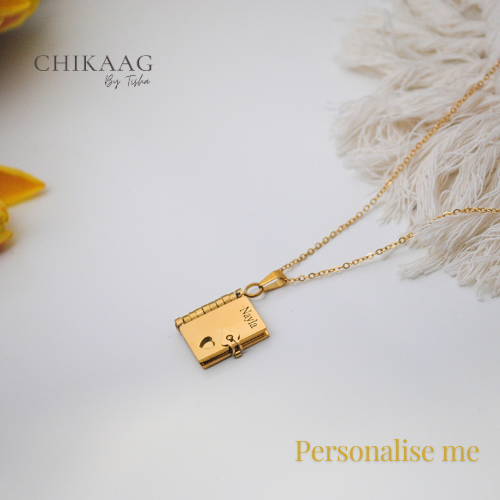 Our Story - Secret message Book custom Necklace - Gold