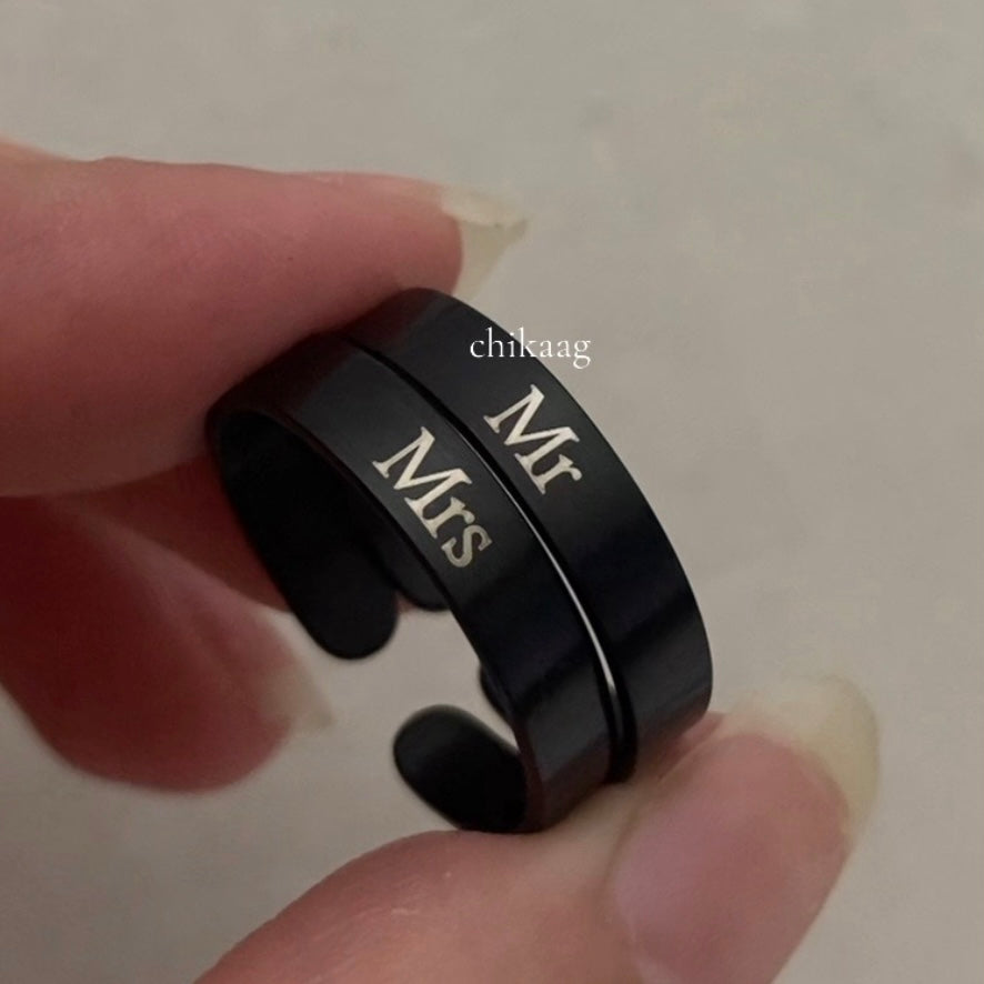 Matching Couple Black Custom Stainless Steel Ring Set - Adjustable to fit all sizes- Watersafe