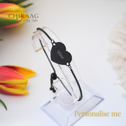 Heart Custom slider Bracelet - Black