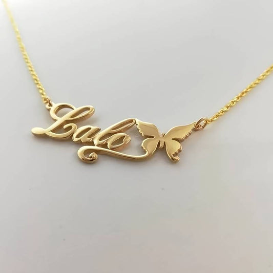 Custom Name Necklace with Butterfly - Gold