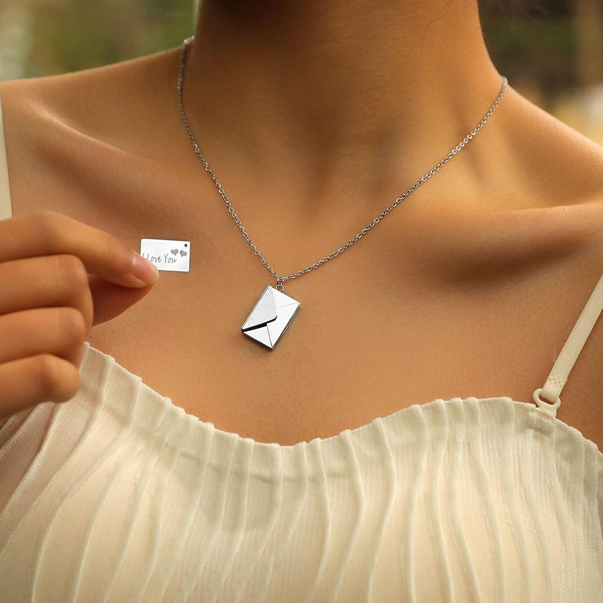Personalised  Envelope necklace with letter in Silver