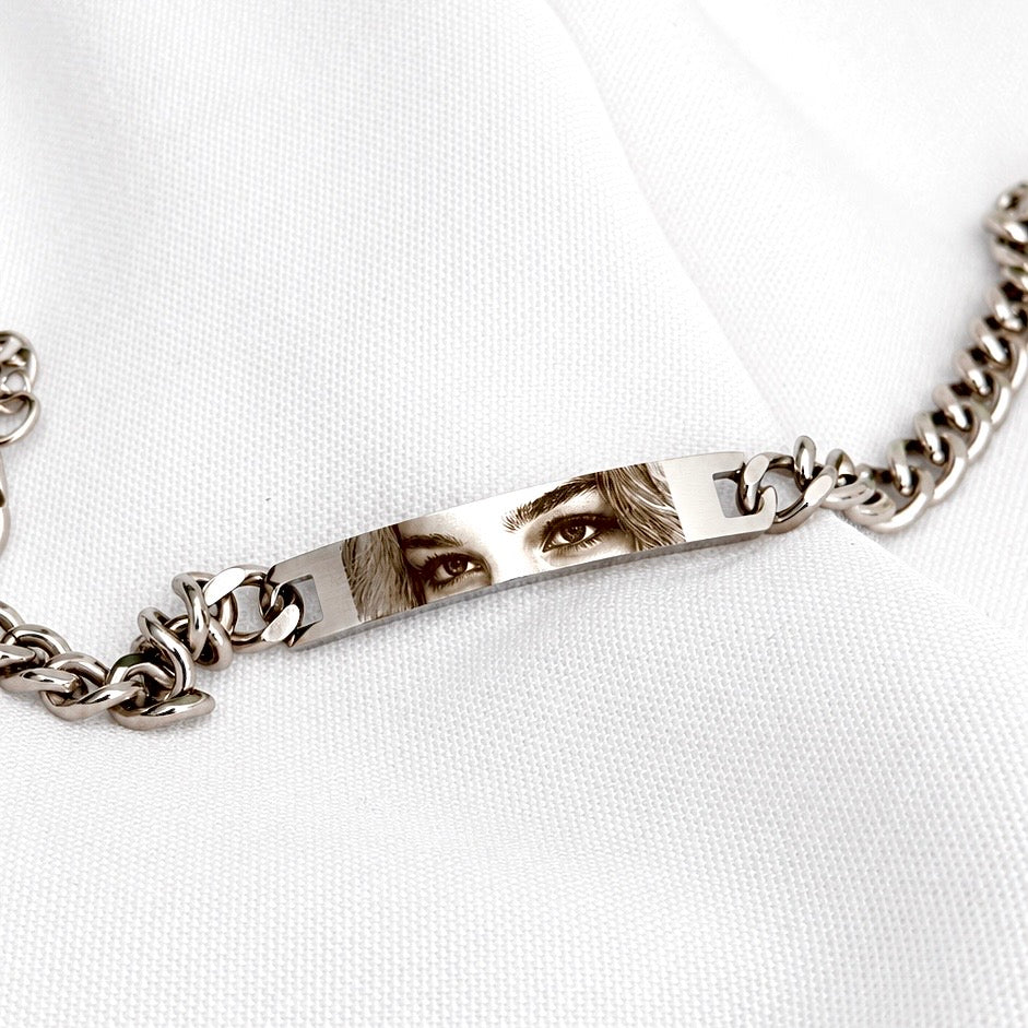 Men’s Custom Cuban Link Bar Bracelet – Silver | Personalised Engraved Bracelet for Men