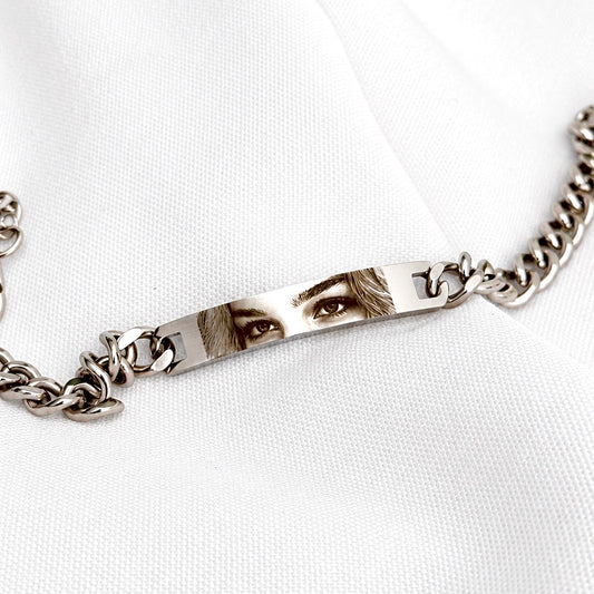 Men’s Custom Cuban Link Bar Bracelet – Silver | Personalised Engraved Bracelet for Men