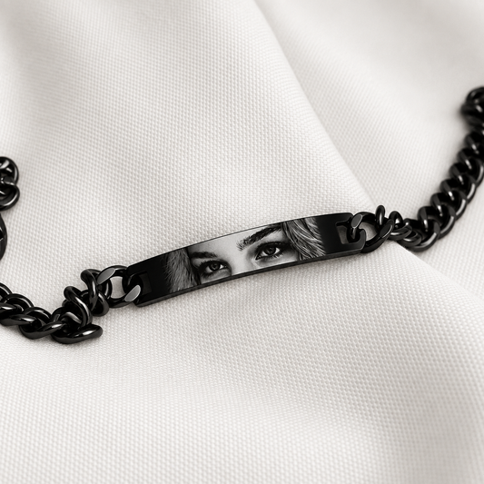 Men’s Custom Cuban Link Bar Bracelet – Black | Personalised Engraved Bracelet for Men