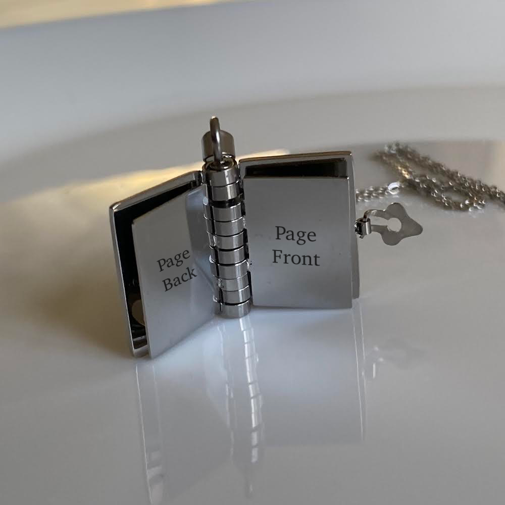 Our Story - Secret message Book custom Necklace - Silver