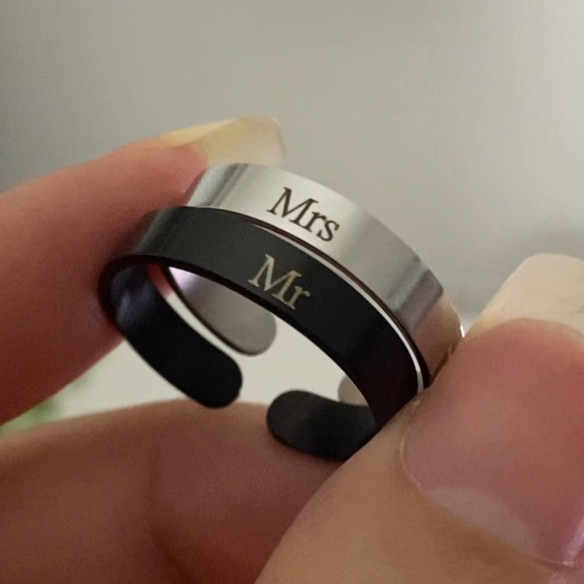 Matching Couple Custom Ring Set - Silver and Black