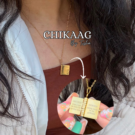 Our Story - Secret message Book custom Necklace - Gold