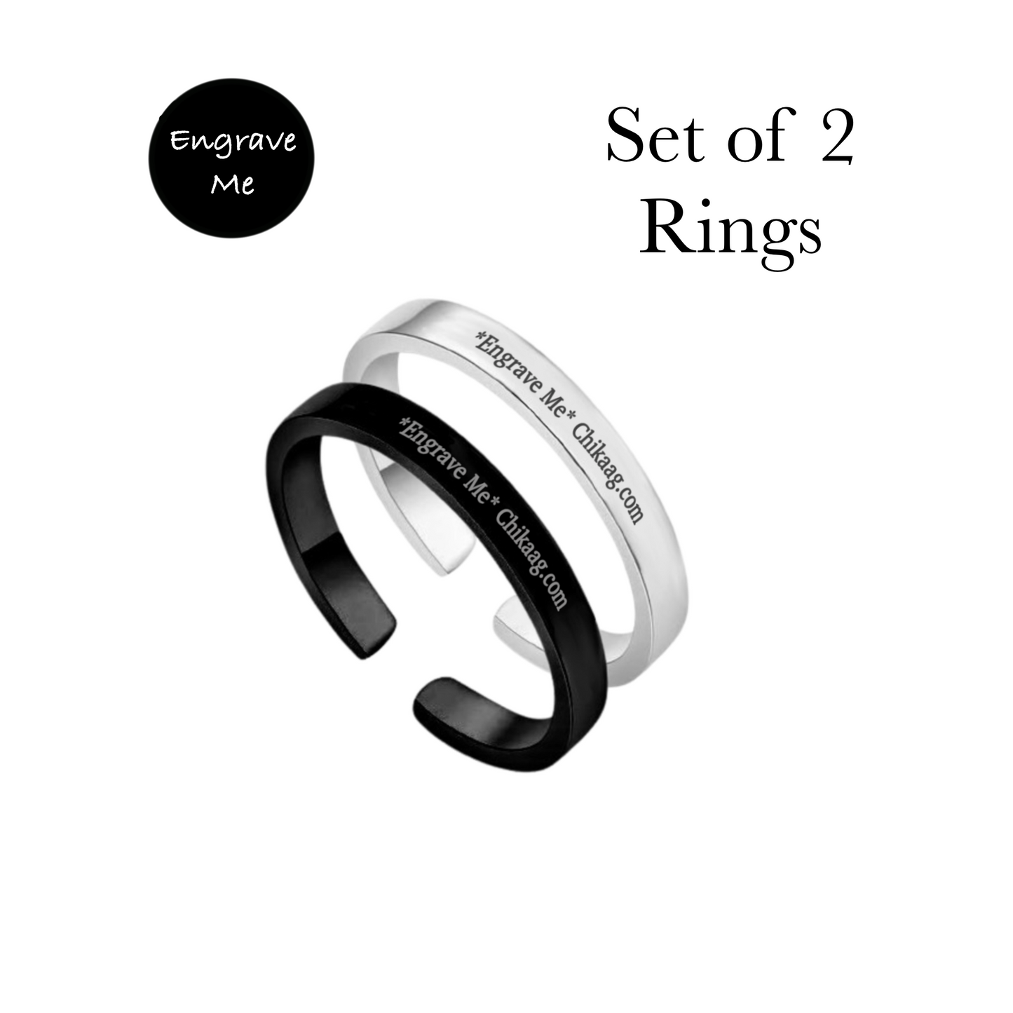 Matching Couple Custom Ring Set - Silver and Black