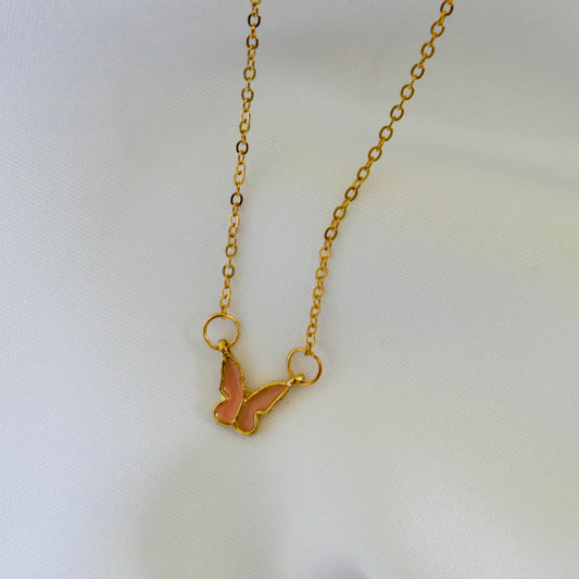 Pink Butterfly charm necklace - Alloy
