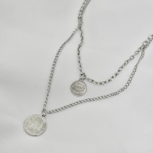 2 layer coin charm necklace in Silver- Alloy