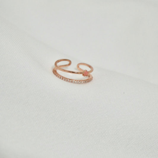 Cute floral double layer Rose gold Ring - Adjustable Size -  Alloy