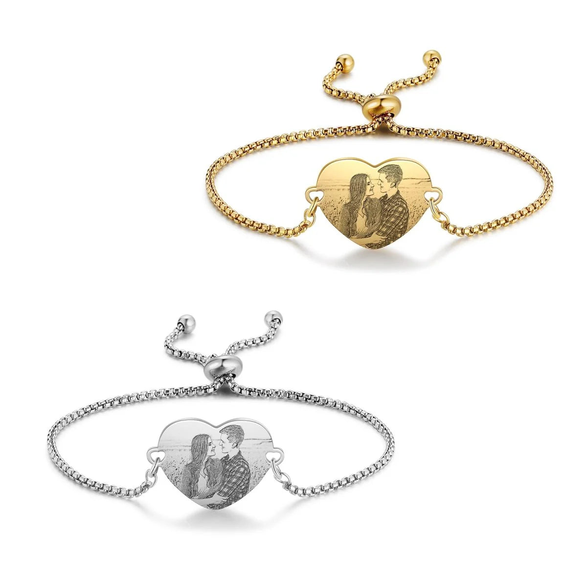 Matching Couple Custom Heart Bracelets Set - Silver and Gold