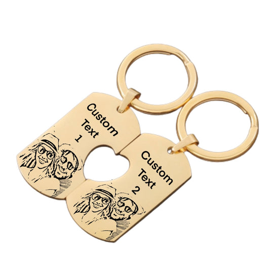 Set of 2 Personalised keyring chain - Gold