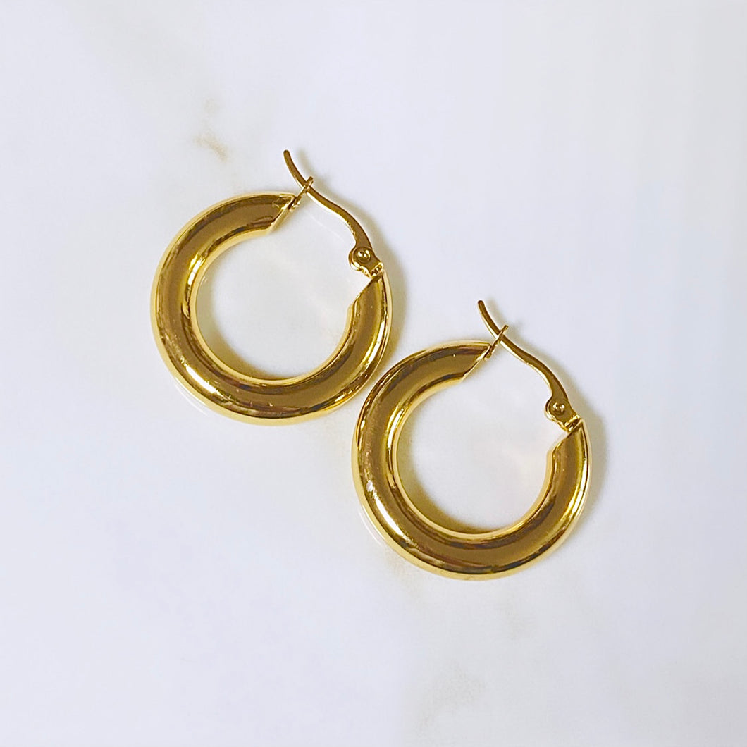 Gold Chunky Hoop earrings- 18k Gold Plated - Stainless Steel- Watersafe 💦