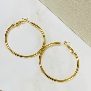 Simple Hoop Earrings -40mm - 18k Gold Plated Stainless Steel - Watersafe 💦