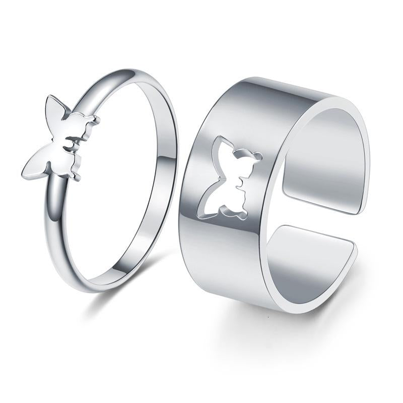 Butterfly Love Ring Set - Silver