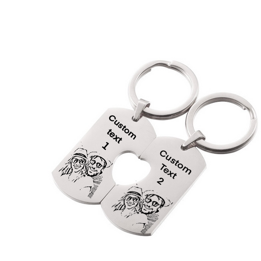 Set of 2 Personalised keyring chain - Silver
